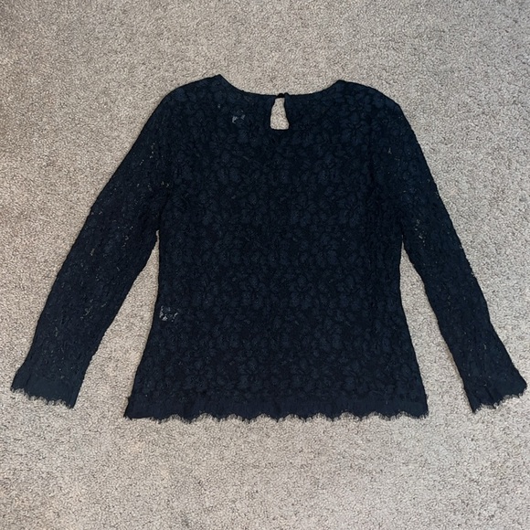 Diane Von Furstenberg Brielle Floral Lace Sheer Long Sleeve Blouse Black 12 - Picture 7 of 10